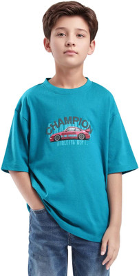 Rare Ones Boys Printed Cotton Blend Oversized T Shirt(Blue, Pack of 1)