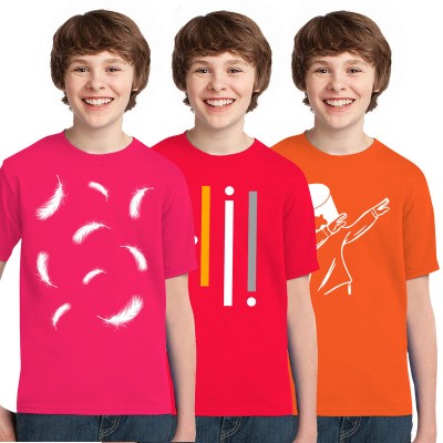 SUPERKID Boys & Girls Printed Pure Cotton Regular T Shirt(Orange, Pack of 3)