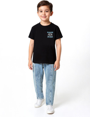 MAX Boys Printed Pure Cotton Regular T Shirt(Black, Pack of 1)