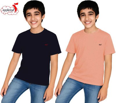 Appleeye Boys Solid Cotton Blend Regular T Shirt(Green, Pack of 2)