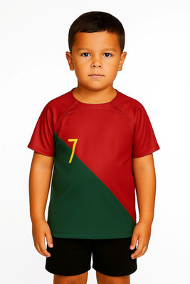 BUGOAT Boys & Girls Colorblock Polyester Regular T Shirt(Red, Green, Pack of 1)