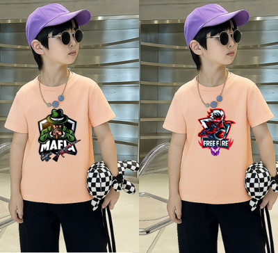 Lecowar Boys Graphic Print Polyester Regular T Shirt(Pink, Pack of 2)