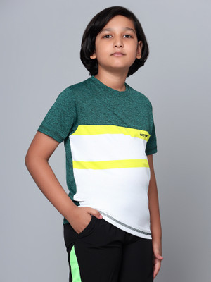 VECTOR X Boys Striped Polyester Regular T Shirt(Green, Pack of 1)
