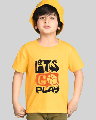 ENITOR Boys Typography Cotton Blend Regular T Shirt(Yellow, Pack of 1)
