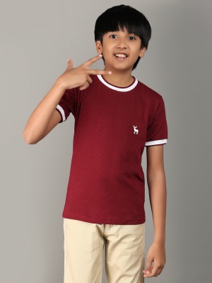 V-MART Boys Solid Pure Cotton Regular T Shirt(Maroon, Pack of 1)