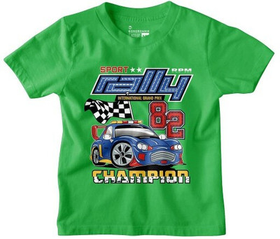 BonOrganik Boys Printed Pure Cotton Regular T Shirt(Green, Pack of 1)