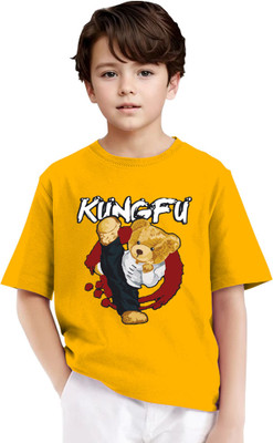 Doomee Boys Printed Pure Cotton Oversized T Shirt(Gold, Pack of 1)