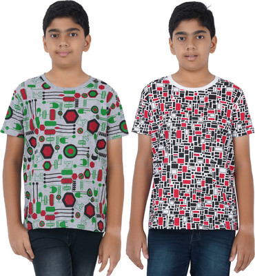 CLAEL Boys Printed Cotton Blend Slim T Shirt(Green, Pack of 2)