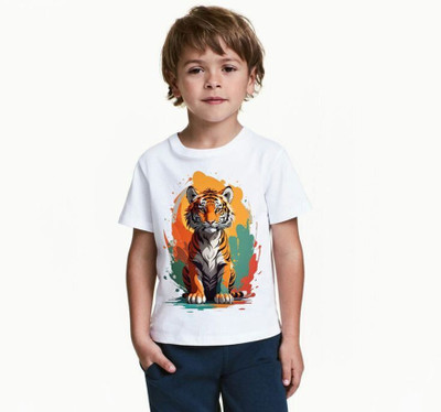SNIFFY Boys & Girls Printed Cotton Blend Regular T Shirt(White, Pack of 1)