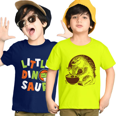 Kiddy Viddy Boys Printed Cotton Blend Regular T Shirt(Light Green, Blue, Pack of 2)