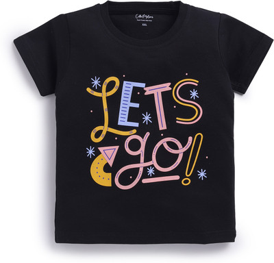 Cutie Melons Boys & Girls Printed Cotton Blend Regular T Shirt(Black, Pack of 1)