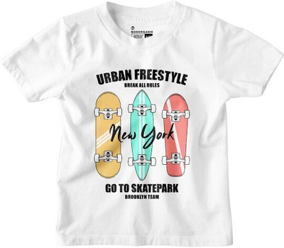 BonOrganik Boys Printed Pure Cotton Regular T Shirt(White, Pack of 1)