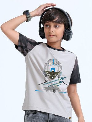 Stellers Boys Embroidered Cotton Blend Regular T Shirt(Grey, Pack of 1)
