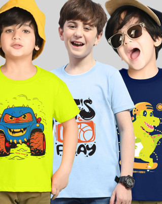ENITOR Boys Printed Cotton Blend Regular T Shirt(Multicolor, Pack of 3)