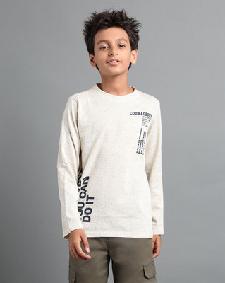 Under Fourteen Only Boys Graphic Print Pure Cotton Regular T Shirt(White, Pack of 1)