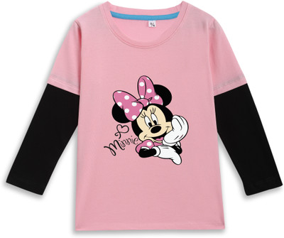 JONIMONI Baby Girls Printed Cotton Blend Regular T Shirt(Pink, Pack of 1)