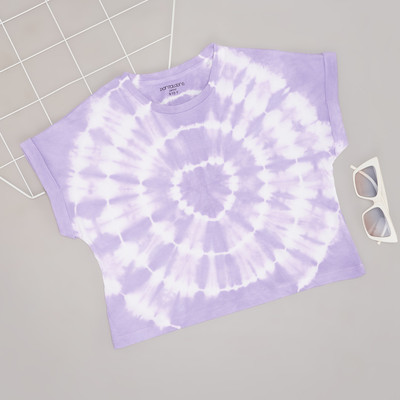 Pantaloons Junior Girls Solid Cotton Blend Regular T Shirt(Purple, Pack of 1)