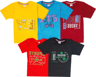 BobbleKids Baby Boys & Baby Girls Printed Pure Cotton Regular T Shirt(Multicolor, Pack of 5)