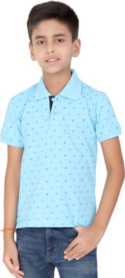 Carlos Boys Printed Polycotton Regular T Shirt(Blue, Pack of 1)