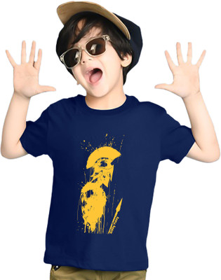 AOOSH Boys Printed Cotton Blend Regular T Shirt(Blue, Pack of 1)
