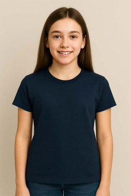 Belive in Yourself Girls Solid Polyester Regular T Shirt(Dark Blue, Pack of 1)