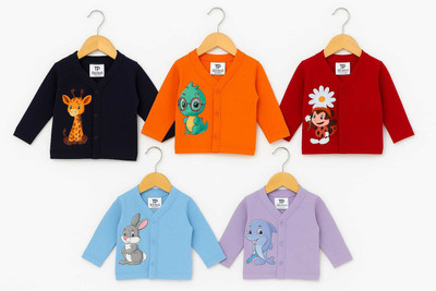 Rex Rabbit Baby Boys & Baby Girls Printed Pure Cotton Regular T Shirt(Red, Purple, Pack of 5)