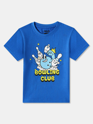 R&B Boys Graphic Print Pure Cotton Regular T Shirt(Blue, Pack of 1)
