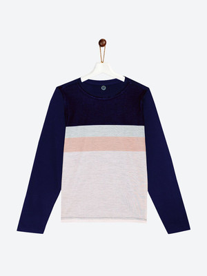 Yk Boys Colorblock Cotton Blend Regular T Shirt(Dark Blue, Pack of 1)