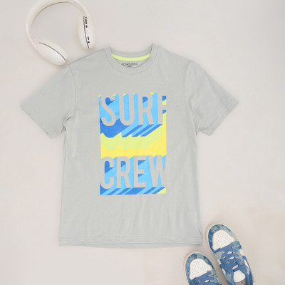 Pantaloons Junior Boys Printed Cotton Blend Regular T Shirt(Grey, Pack of 1)