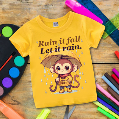 MOMS DESIRE Baby Boys & Baby Girls Printed Cotton Blend Regular T Shirt(Yellow, Pack of 1)