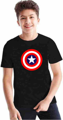 SHREE G CREATION Boys Printed Cotton Blend Regular T Shirt(Black, Pack of 1)