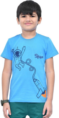 YOUMAA FAB Boys Graphic Print Cotton Blend Regular T Shirt(Blue, Pack of 1)