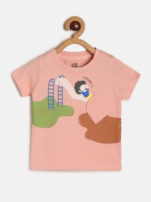 MINI KLUB Baby Boys Printed Pure Cotton T Shirt(Pink, Pack of 1)