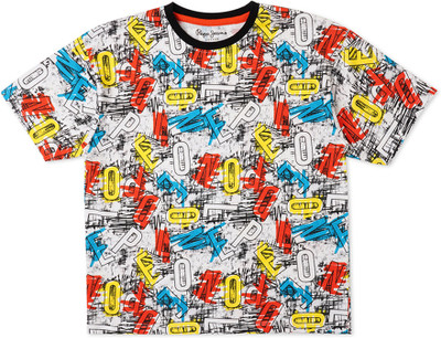 Pepe Jeans Boys Printed Pure Cotton Regular T Shirt(White, Pack of 1)