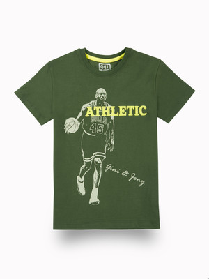GINI & JONY Boys Graphic Print Pure Cotton Regular T Shirt(Green, Pack of 1)