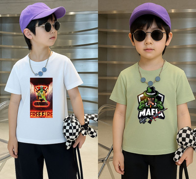 Lecowar Boys Printed Polyester Regular T Shirt(White, Green, Pack of 1)