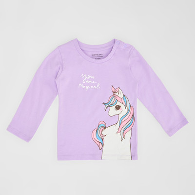 Pantaloons Baby Girls Solid Cotton Blend Regular T Shirt(Purple, Pack of 1)