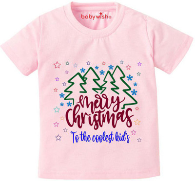 Babywish Boys & Girls Printed Pure Cotton Regular T Shirt(Pink, Pack of 1)