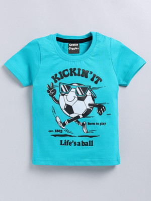Gentle Giggles Baby Boys & Baby Girls Cartoon Pure Cotton Regular T Shirt(Blue, Pack of 1)