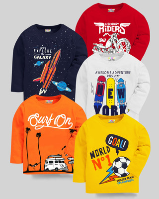 Kuchipoo Boys Printed Cotton Blend Regular T Shirt(Multicolor, Pack of 5)