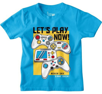 BonOrganik Boys Printed Pure Cotton Regular T Shirt(Blue, Pack of 1)