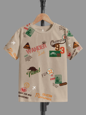 Codez Boys Printed Pure Cotton Regular T Shirt(Beige, Pack of 1)