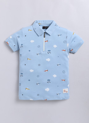 CRAZYPENGUIN ELITE Boys Printed Pure Cotton Regular T Shirt(Blue, Pack of 1)
