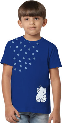 Texman Boys Graphic Print Pure Cotton Regular T Shirt(Dark Blue, Pack of 1)