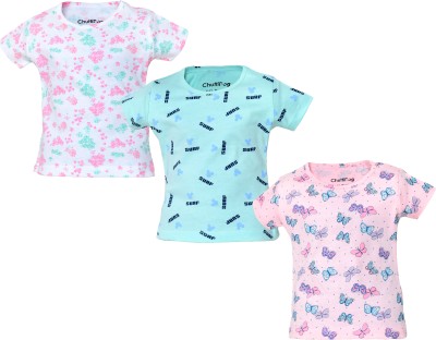 sathiyas Baby Girls Printed Cotton Blend T Shirt(Multicolor, Pack of 3)