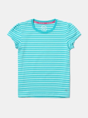 JOCKEY Girls Striped Cotton Blend T Shirt(Pink, Pack of 1)