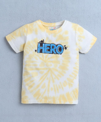 BUMZEE Boys Tie & Dye Pure Cotton Regular T Shirt(Yellow, Pack of 1)