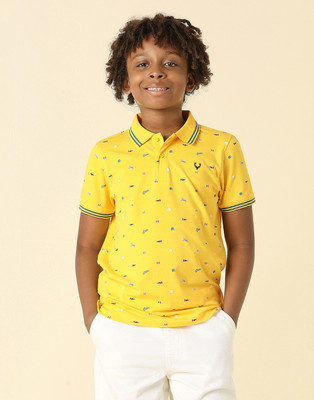 Allen Solly Boys Printed Cotton Blend Regular T Shirt(Yellow, Pack of 1)