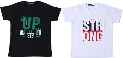 NeuVin Baby Boys Typography Cotton Blend Regular T Shirt(Multicolor, Pack of 2)