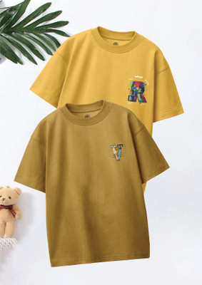 Codez Boys Graphic Print Pure Cotton Oversized T Shirt(Beige, Yellow, Pack of 2)